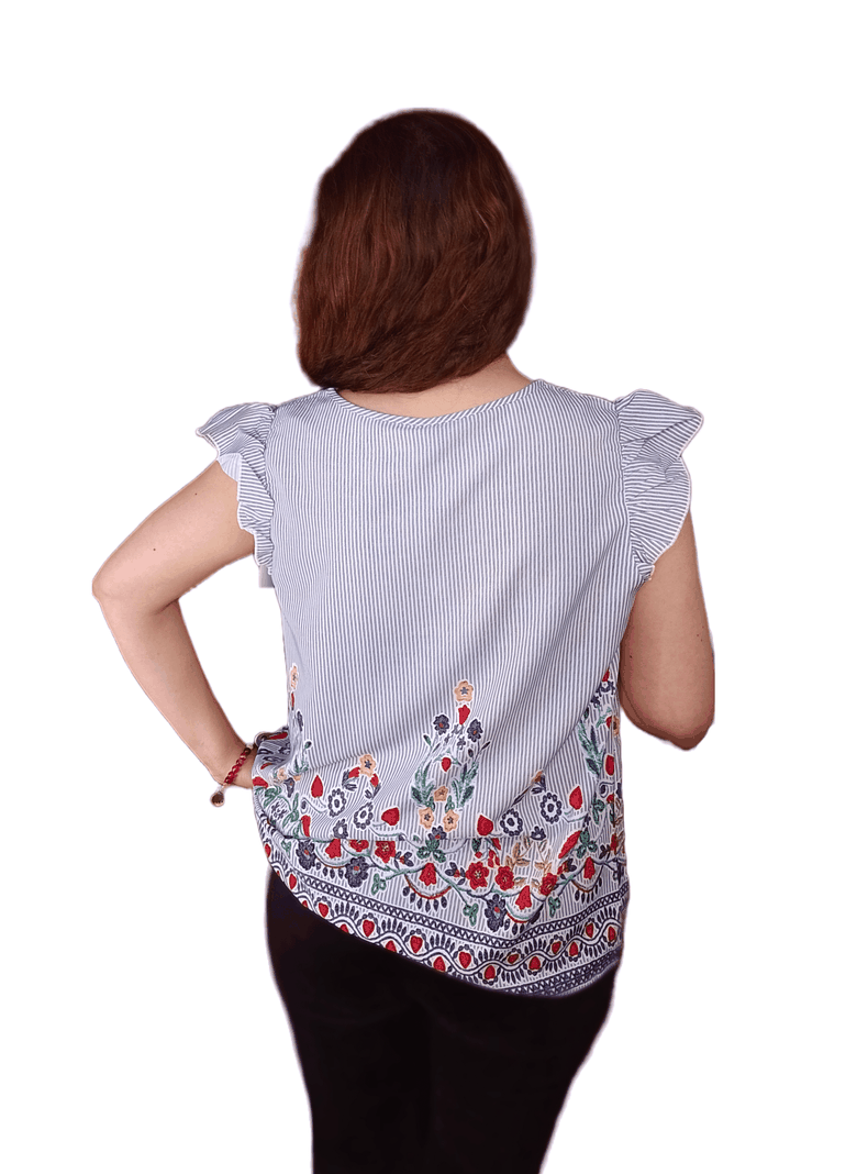 Blusa Estampado Floral Tipo Bordado Con Mangas de Vuelos-2