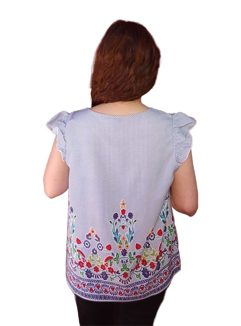 Blusa Estampado Floral Tipo Bordado Con Mangas de Vuelos-3
