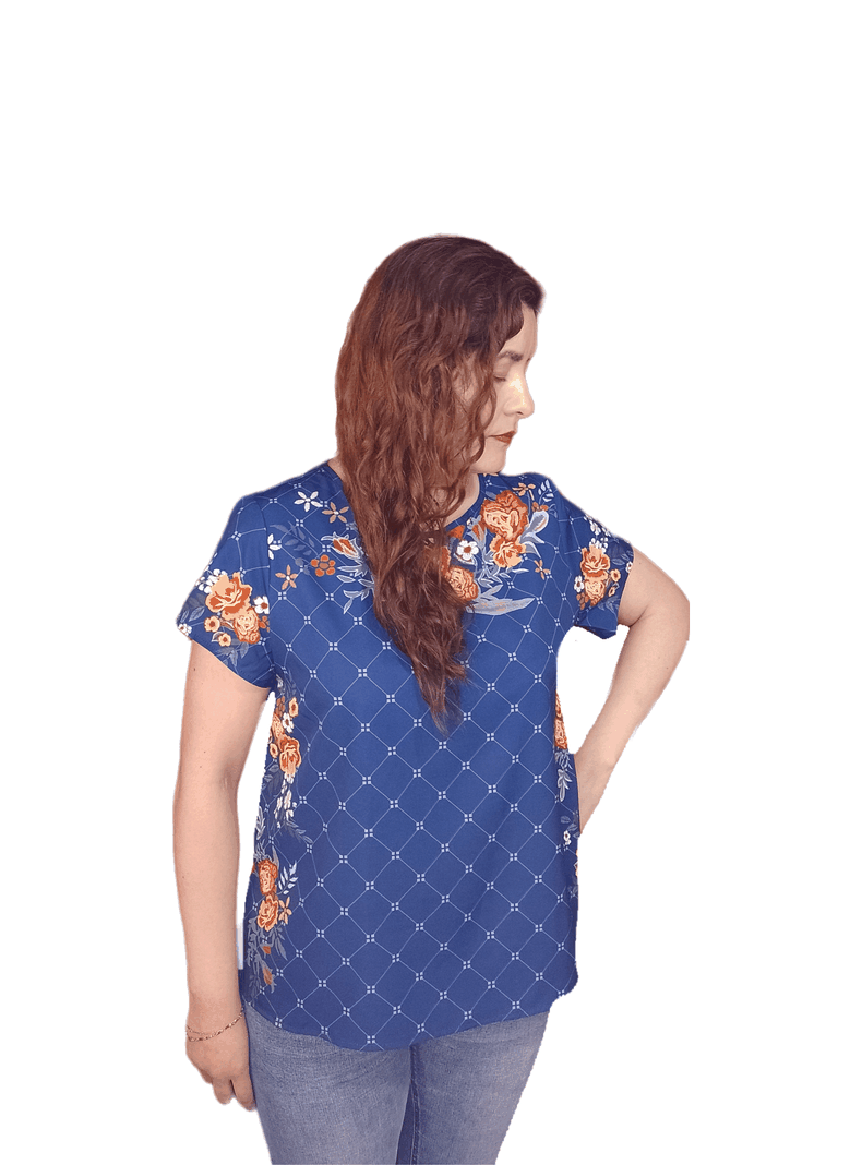 Blusa con Estampado Floral Multicolor Manga Corta-1