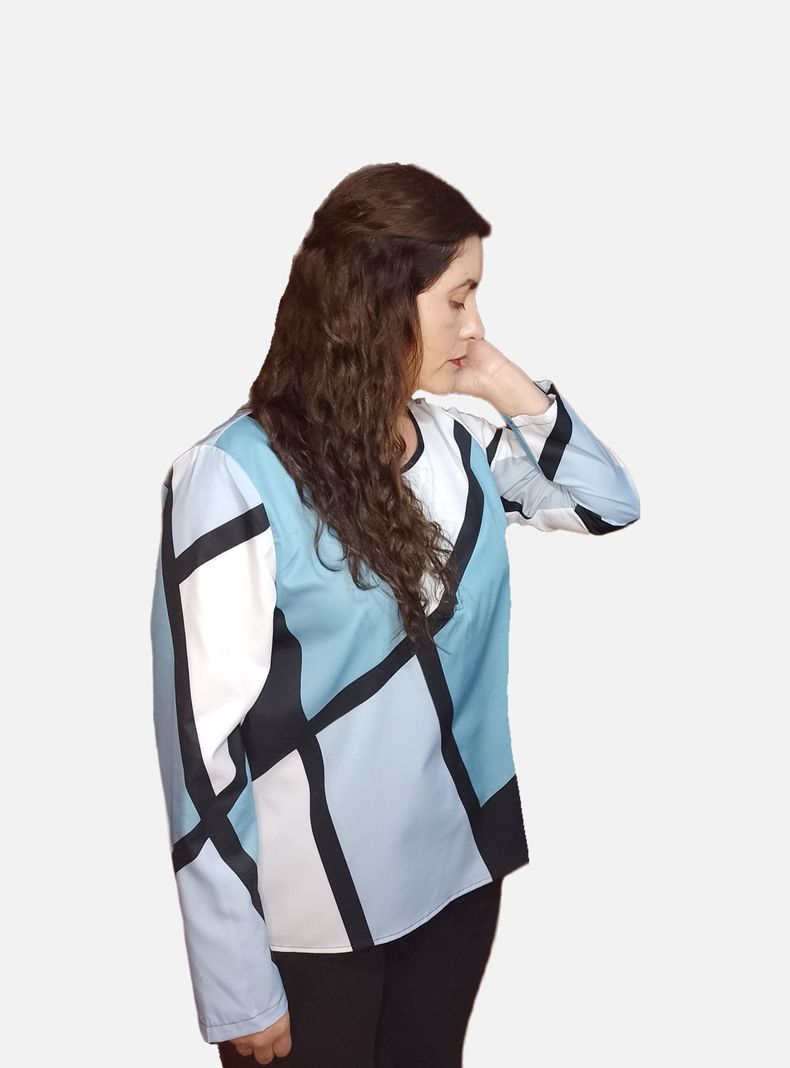 Blusa Diseño Geométrico Con Cierre en Escote-2