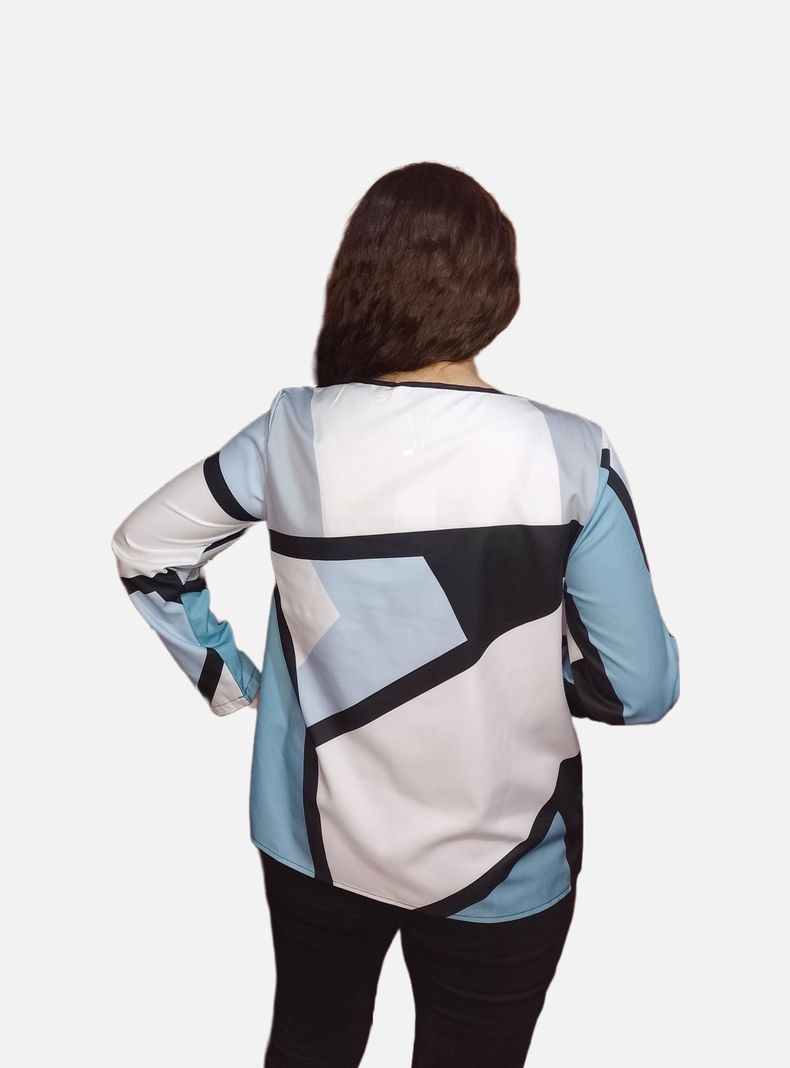 Blusa Diseño Geométrico Con Cierre en Escote-3