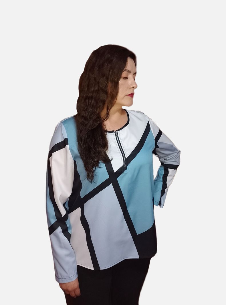 Blusa Diseño Geométrico Con Cierre en Escote-0
