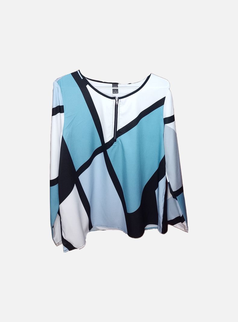Blusa Diseño Geométrico Con Cierre en Escote-1