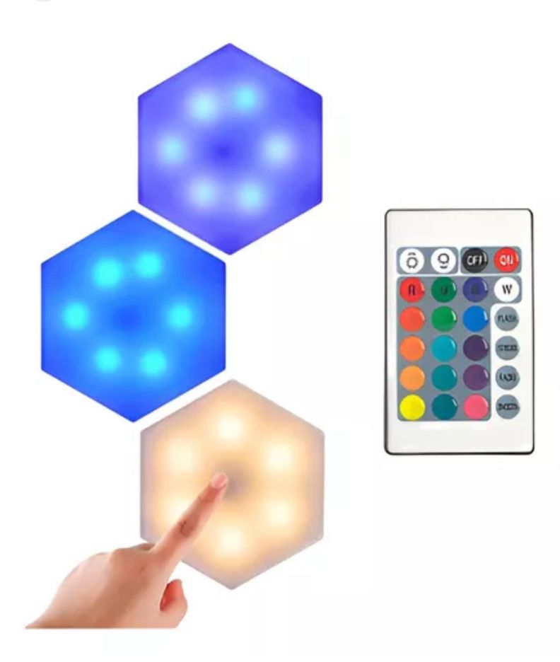 Luces led hexagonales pared control remoto-1
