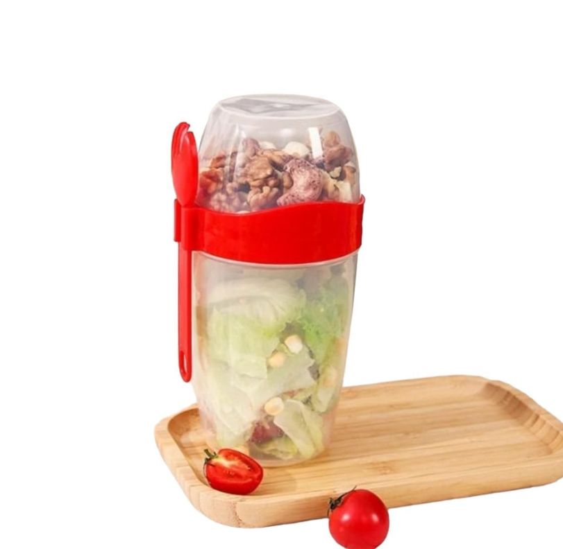 Vaso Mezclador Porta Ensaladas Frutas Cereales Yogurt con Tenedor-0