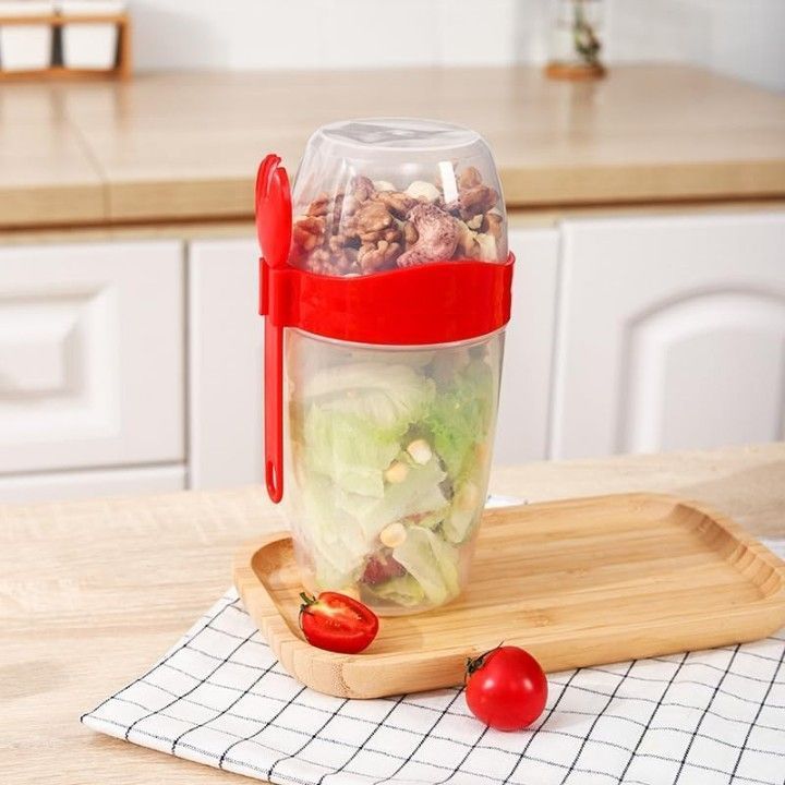 Vaso Mezclador Porta Ensaladas Frutas Cereales Yogurt con Tenedor-1
