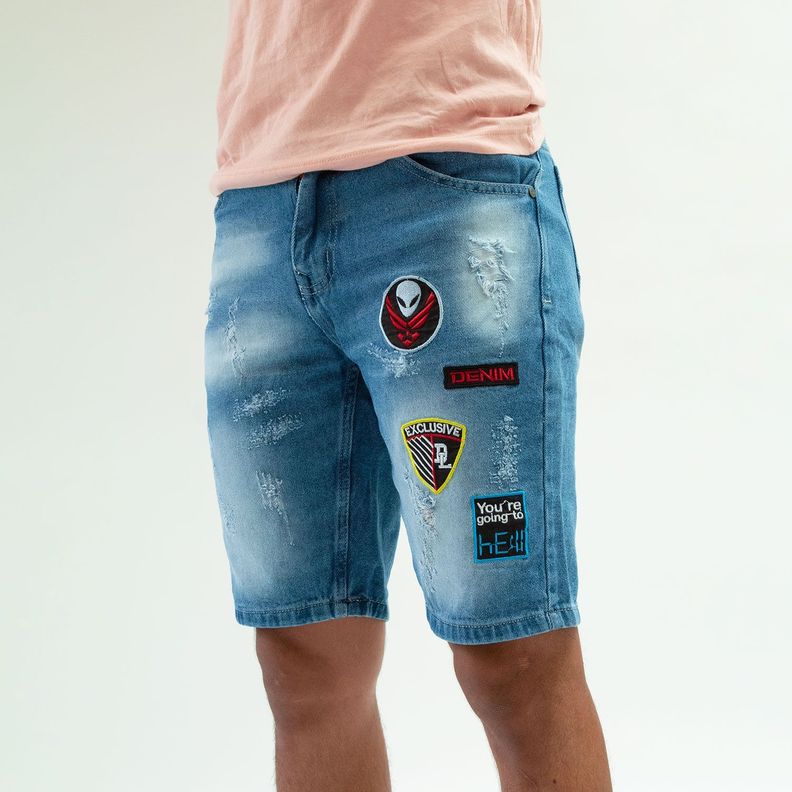 Bermuda Denim Destroyer y Parches-0