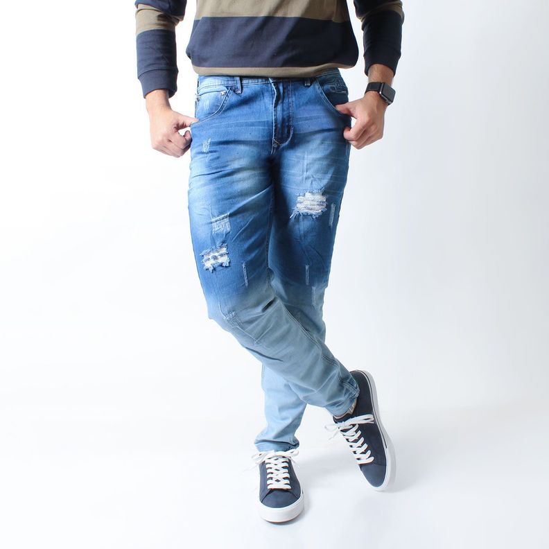 Jean Skinny Azul Claro Destroyer para Hombre-0