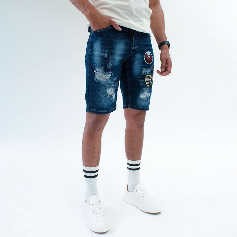 Bermuda Denim Destroyer y Parches-0