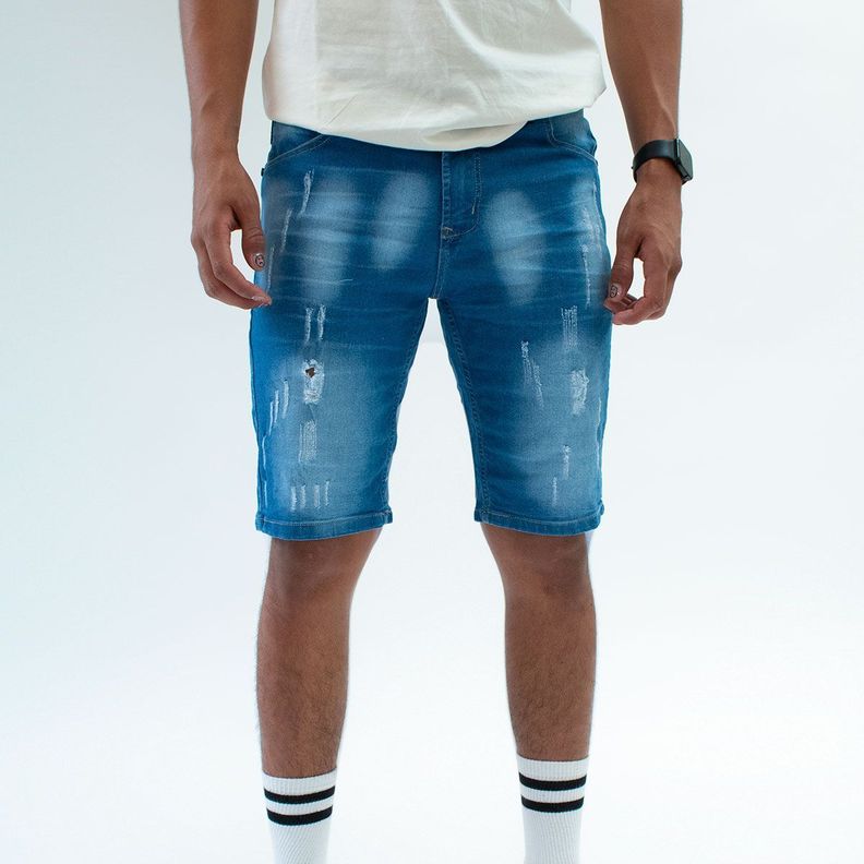 Bermuda Denim Con Elasticidad -0