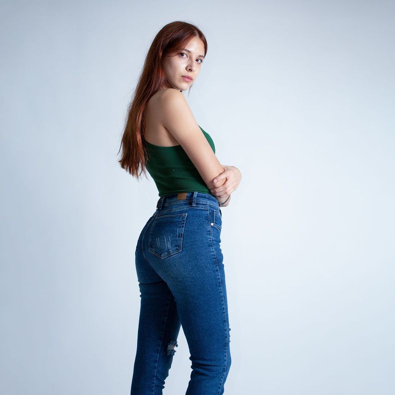 Jean Mujer Skinny Tiro Alto Azul Petróleo-3