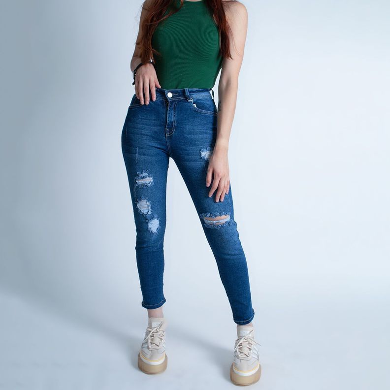 Jean Mujer Skinny Tiro Alto Azul Petróleo-0