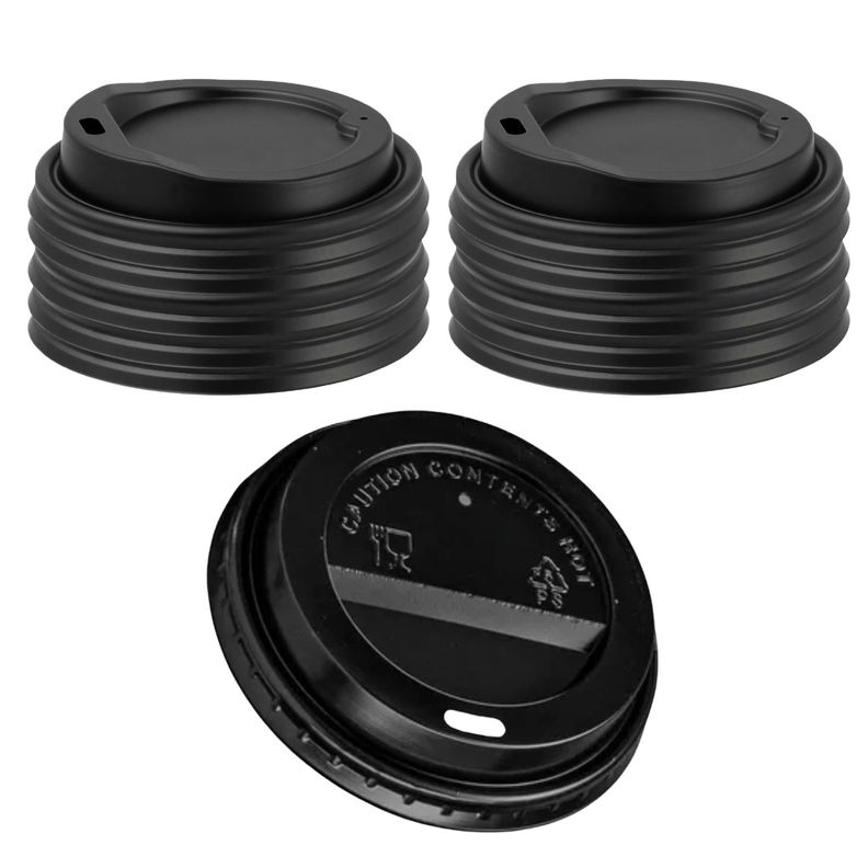 Set 40 Tapas Vaso Cafe 8oz Tapa Desechable Plastico Negro