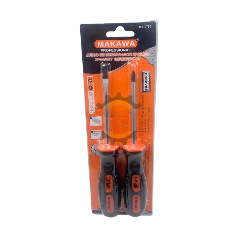 Set 2 Pzas Destornilladores Punta Cruz Paleta de 6mm x 4” Profesional-0