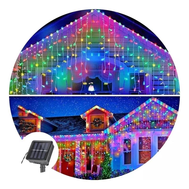 Set 3 Luces Navidad Solar Cascada 144 Led 3M RGB Decoracion