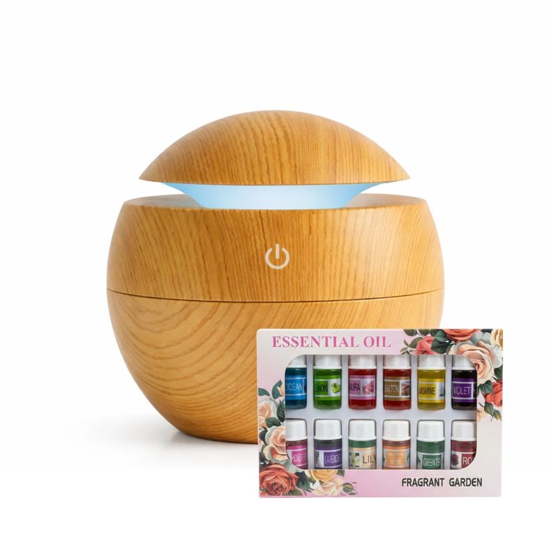 Pack Humidificador 12 Escencias Aspecto Madera Claro Relajacion Plateado Metalico