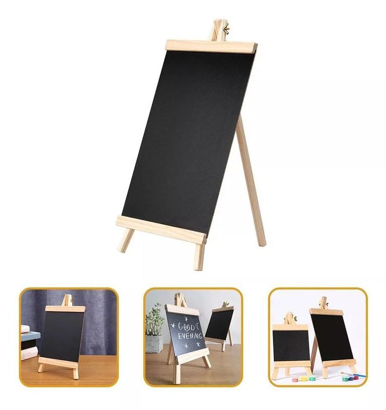 Pizarra Negra De Tiza Con Atril De Madera Tipo Caballete 25x48-7