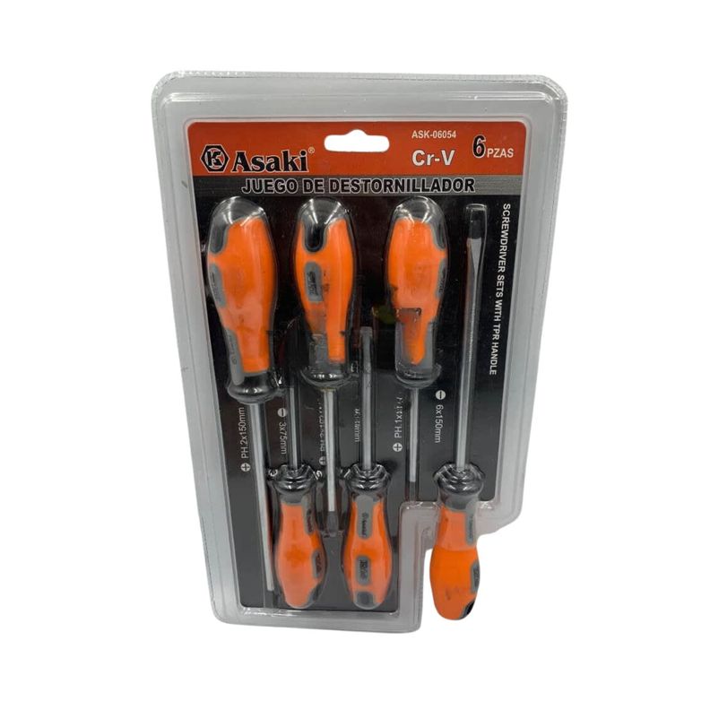 Set Juego Destornilladores 6 Pzas de 150mm Punta Cruz Paleta-0