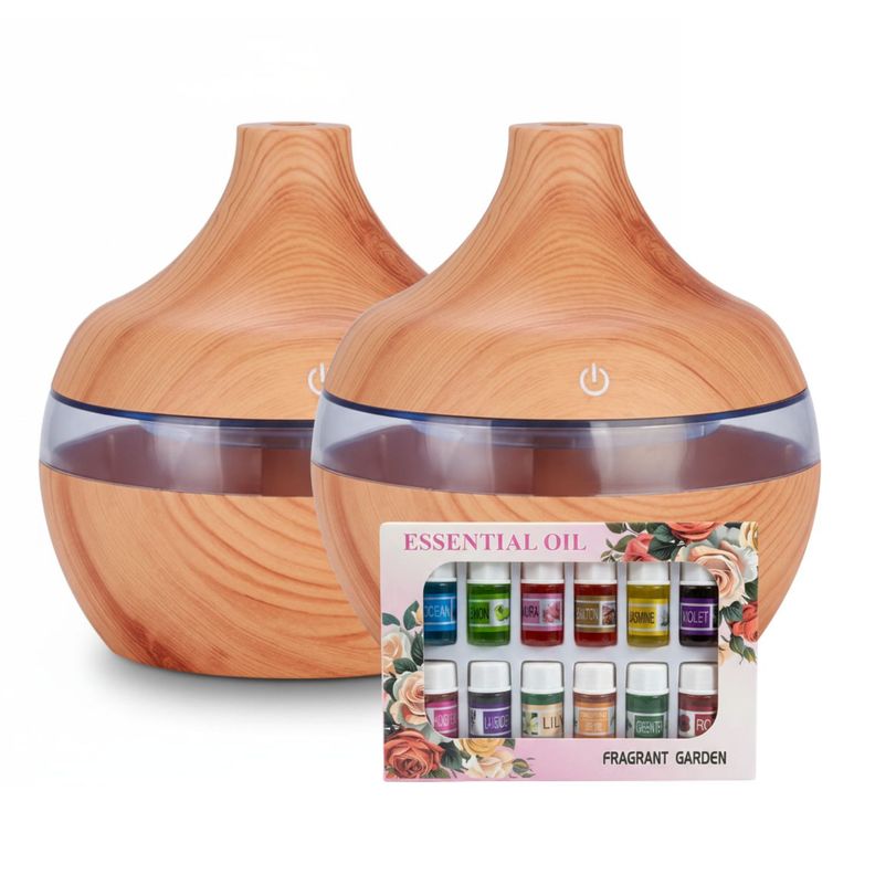 Pack 2 Humidificadores Aromatizador 12 Escencias Forma Grano Madera Claro