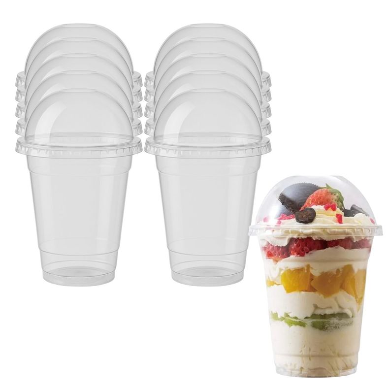 Set 30 Vasos Frappe 12oz Tapa Domo 470mL Plastico PET