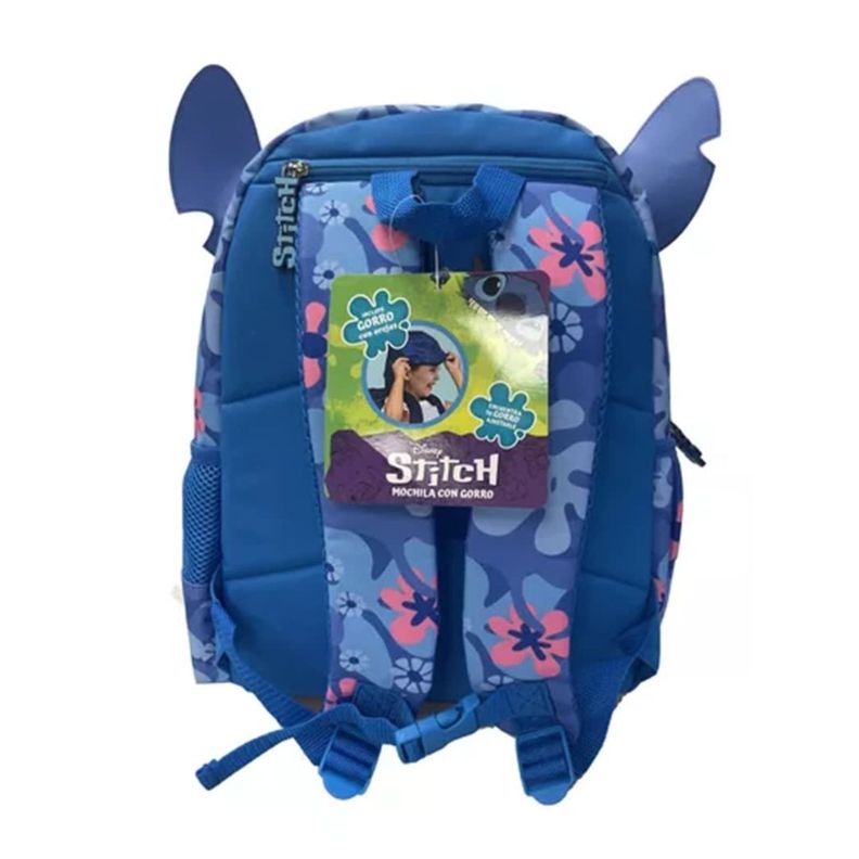 Mochila Infantil Diseño Personaje Orejas 3D Azul Flores-3