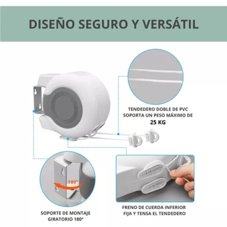 Tendedero Retráctil Pared Ropa Interior Exterior Ajustable-1