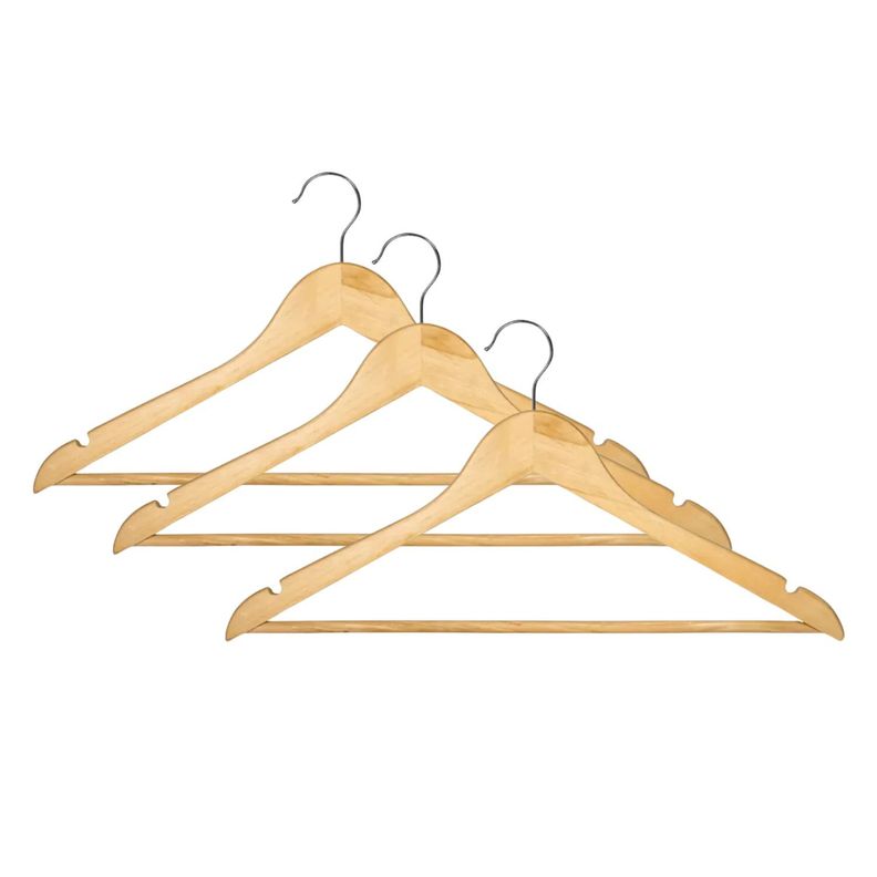 Pack 3 Piezas Ganchos Madera Ropa Armario Duradero Elegante-0