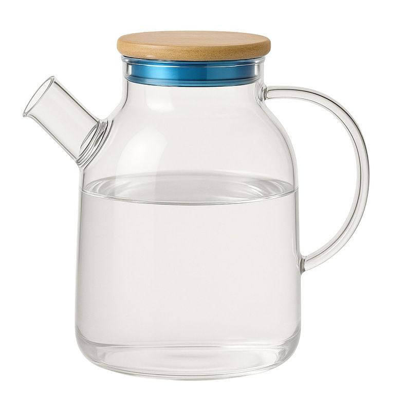 Tetera Vidrio 1800mL Con Tapa Bambu Mango Vidrio Tetera Te-0