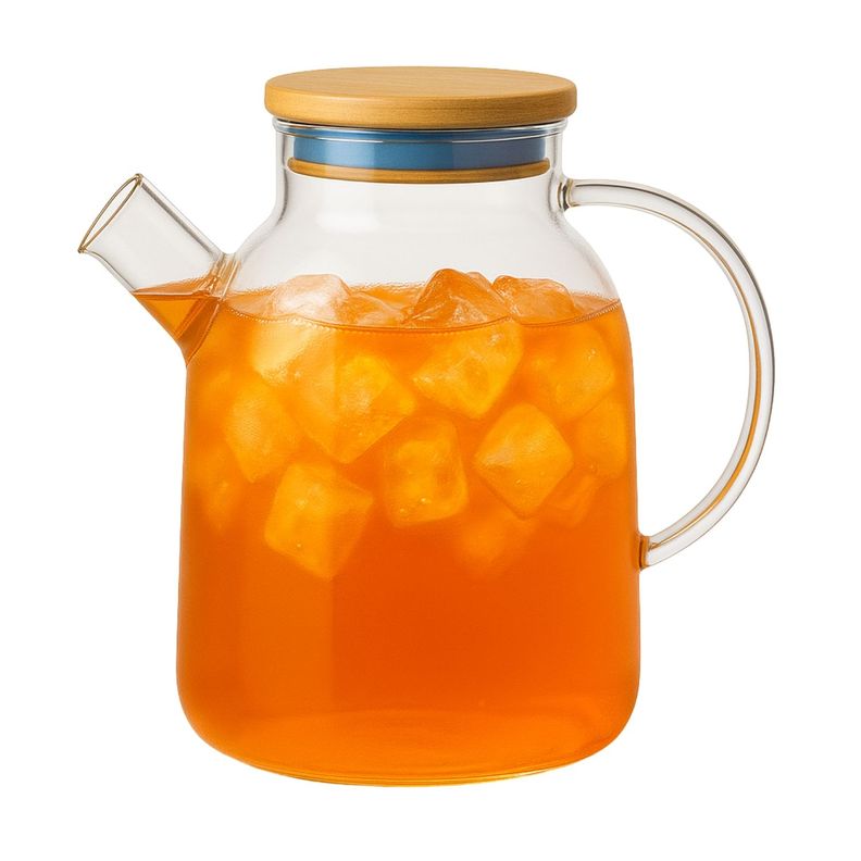 Tetera Vidrio 1800mL Con Tapa Bambu Mango Vidrio Tetera Te-1