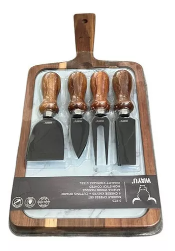 Set Tabla De Madera Para Cortar Quesos Picoteo Wayu 5pzas-0