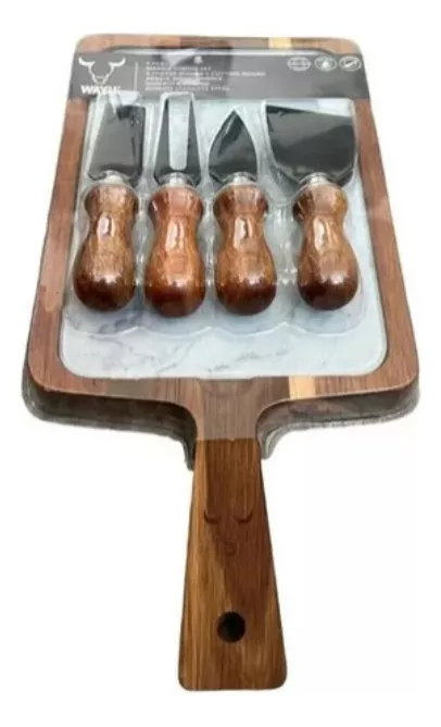 Set Tabla De Madera Para Cortar Quesos Picoteo Wayu 5pzas-1