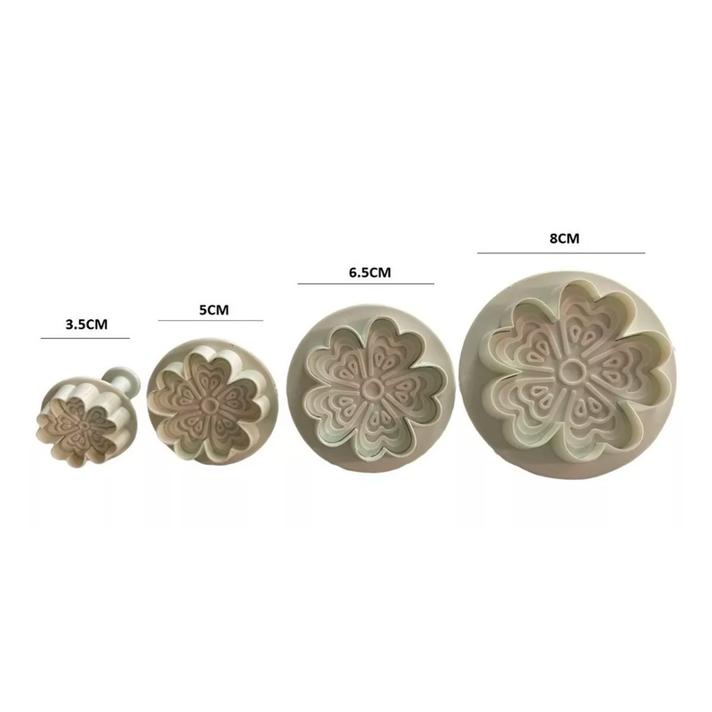 Set 4 Molde Fondant Cortador Con Expulsor Fondant Flores Flor-2