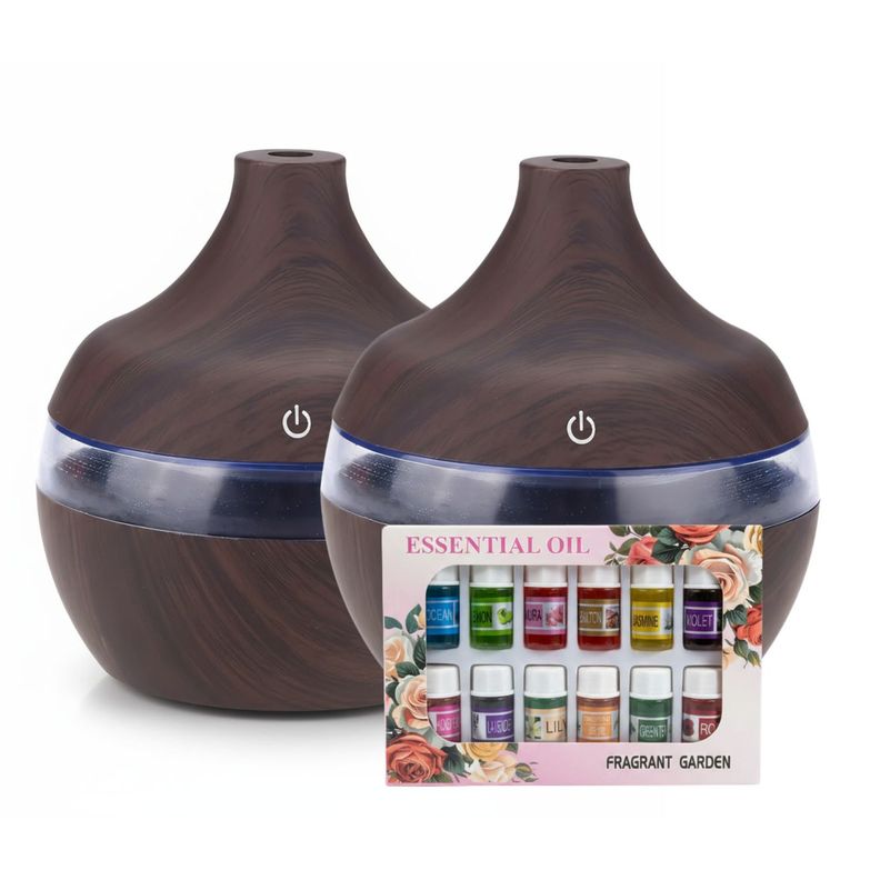 Pack 2 Humidificadores Aromatizador 12 Escencias Forma Grano Madera Oscuro