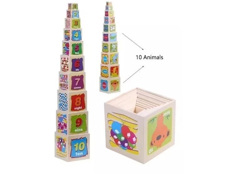 Torre Apilable De 10 Cubos Didácticos De Madera Para Niños-2