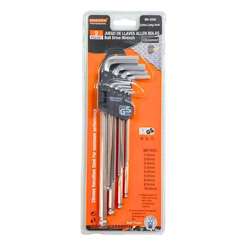 Set Llaves Allen Bola M 9 Pzas Herramienta Profesional-0