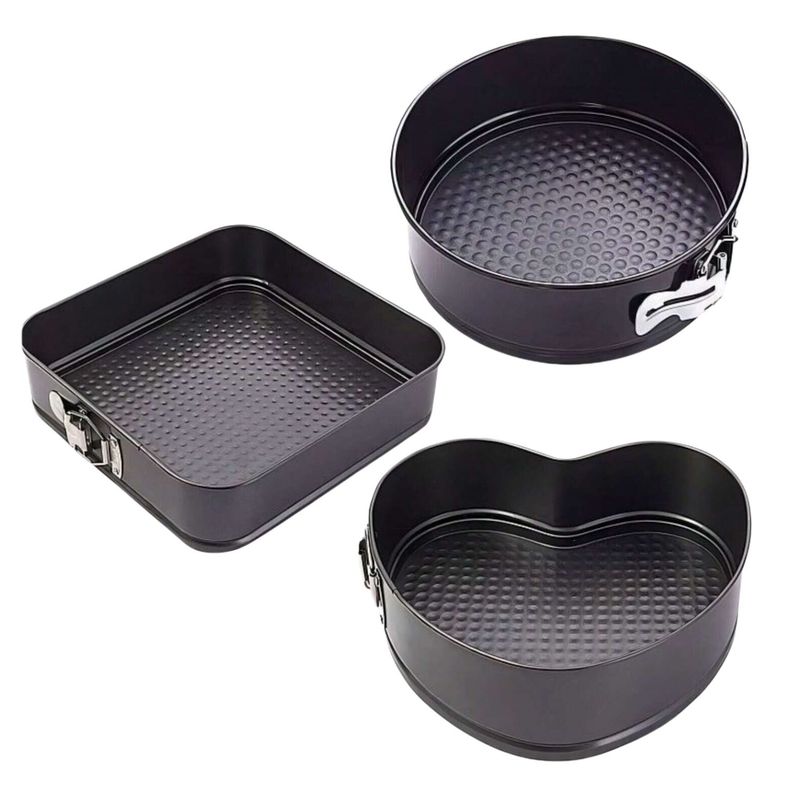 3 Moldes Repostería Antiadherentes Redondo Cuadrado Corazón-0