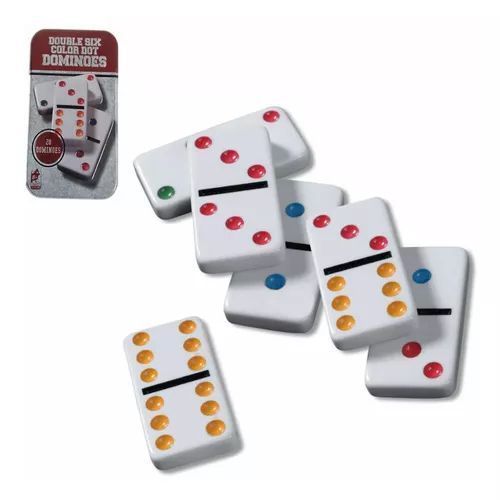 Domino Caja Metalica 28 Piezas Puntos De Colores-0