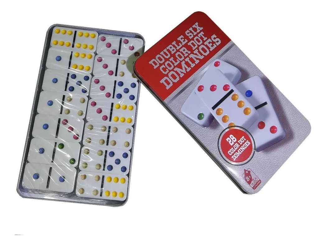 Domino Caja Metalica 28 Piezas Puntos De Colores-3