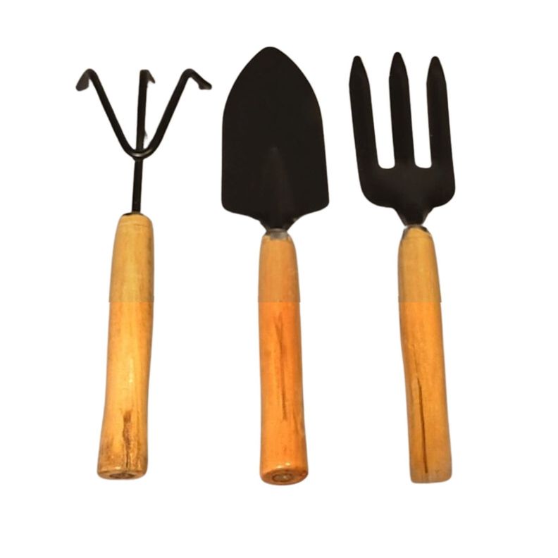 Pack 3 Piezas Herramientas Jardinería Mango Madera Durable-0