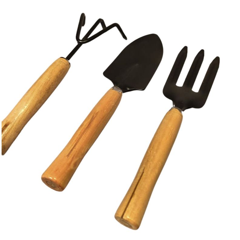 Pack 3 Piezas Herramientas Jardinería Mango Madera Durable-1
