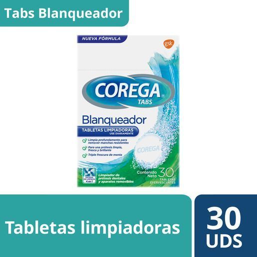 Corega Tabletas Limpiadoras Blanqueador x 30 tabletas efervescentes-1