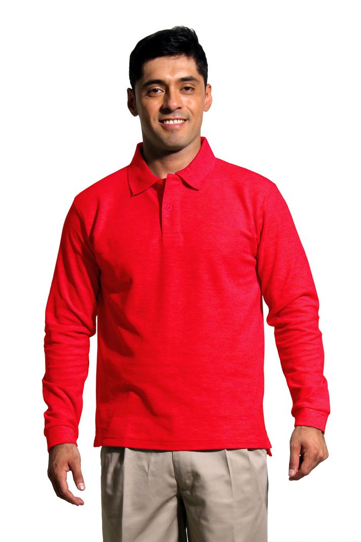 Polera Pique Varón M/Larga Rojo, protección UV-0