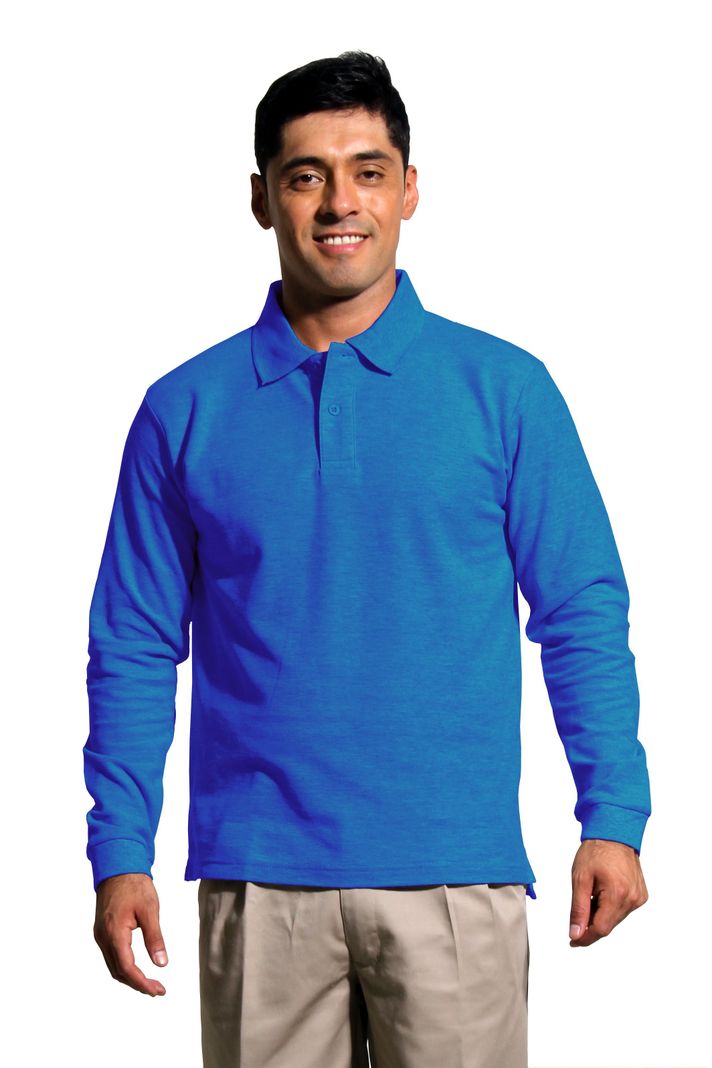Polera Pique Varón M/Larga Azulino, protección UV-0