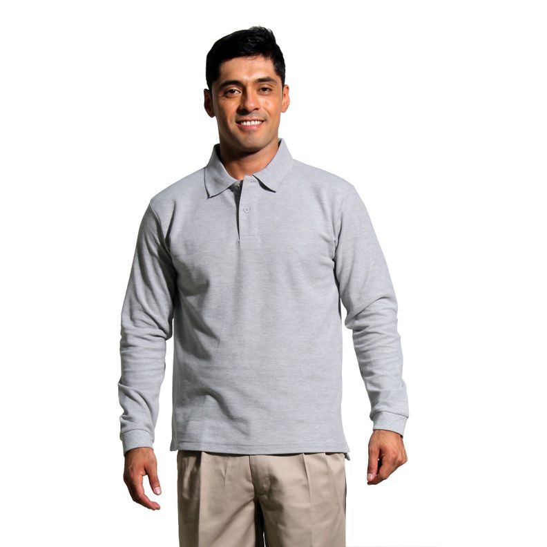 Polera Pique Varón M/Larga Gris, protección UV-0