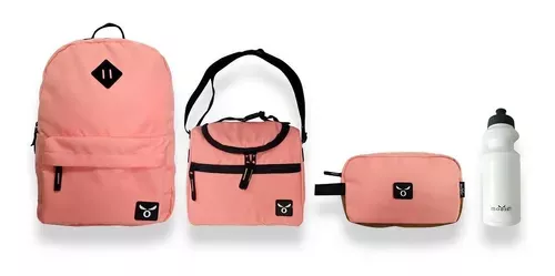 Pack Mochila Lonchera Estuche Botella Pink -0