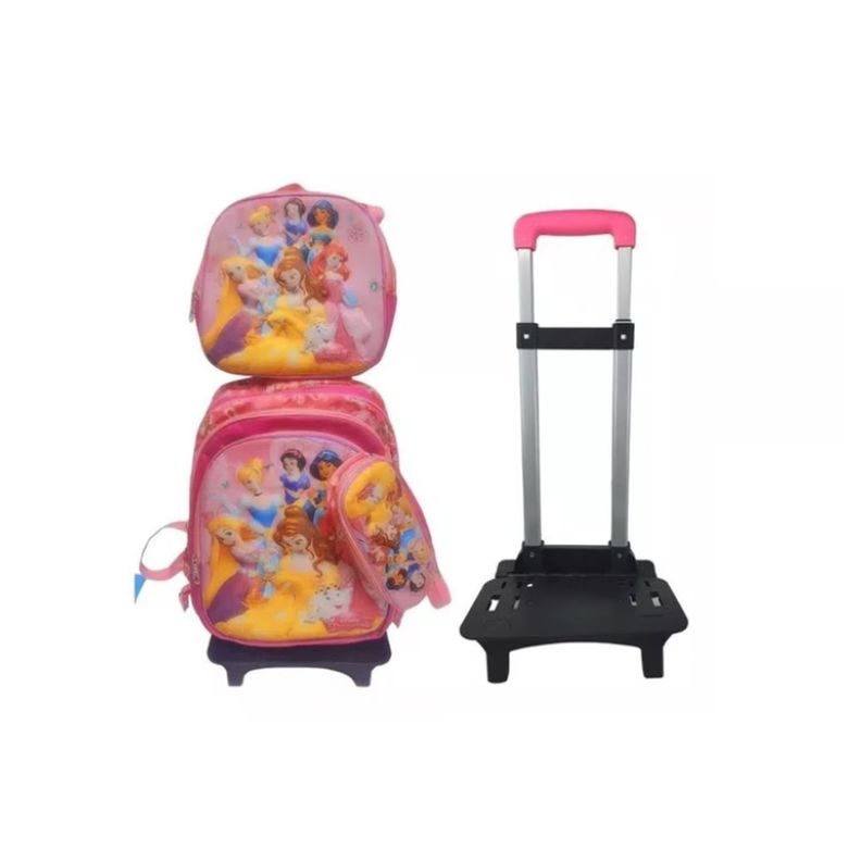 Pack Mochila Ruedas Lonchera Estuche Princesas -0