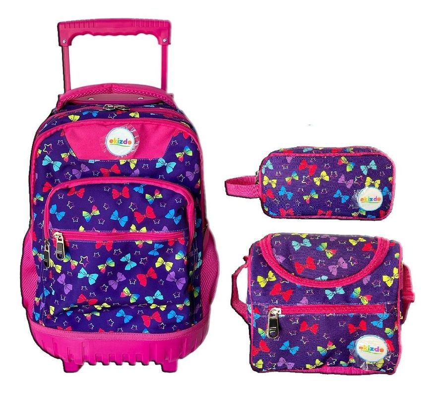 Mochila Con Ruedas + Lochera + Estuche Ekizde D4 -0