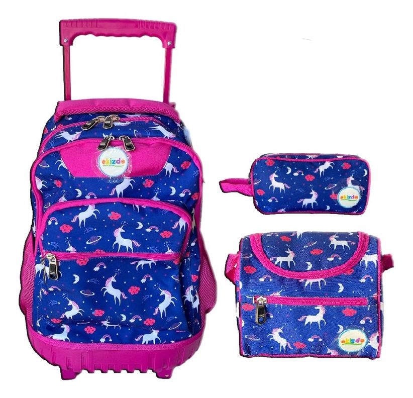 Mochila Con Ruedas + Lochera + Estuche Ekizde D6 -0
