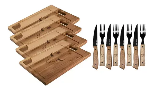 Set Parrilla 4 Tablas 40cm + Tenedor Cuchillo W02-0