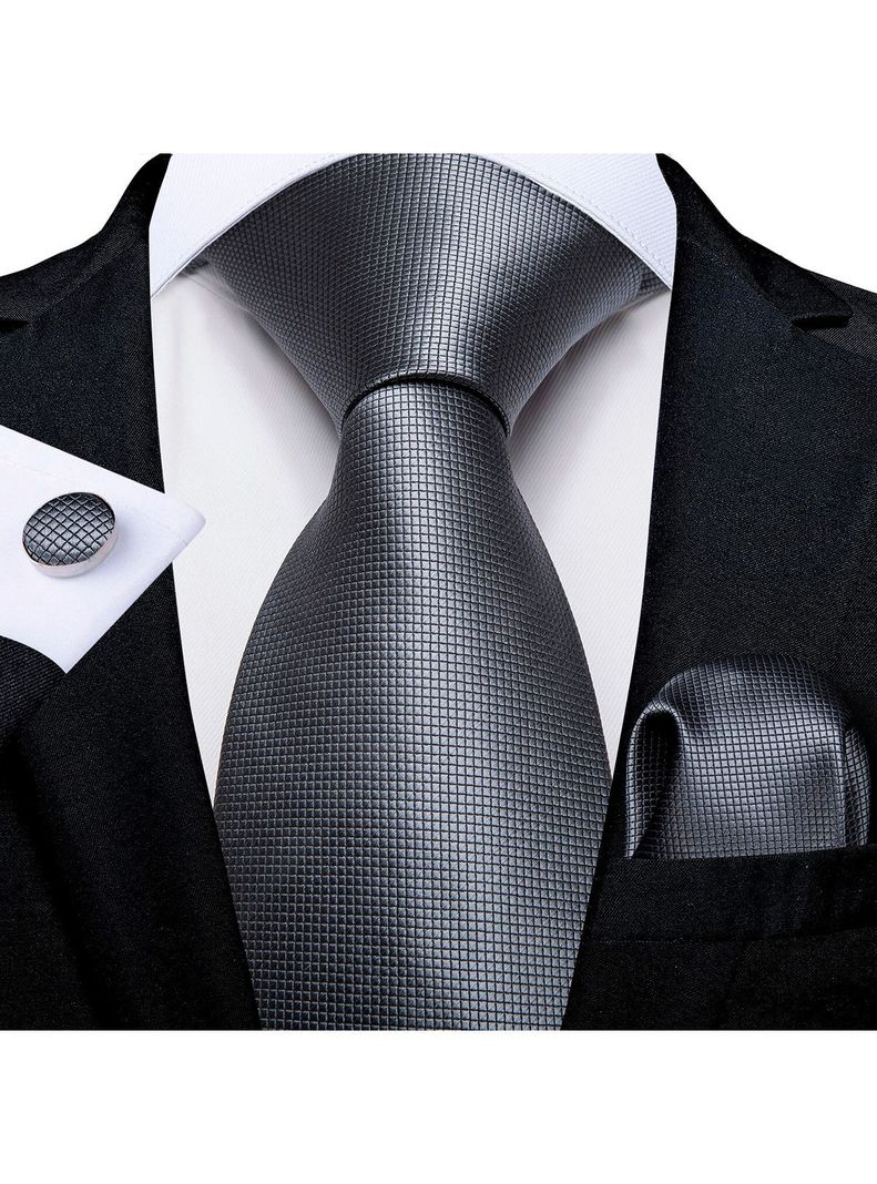 Set Corbata + Paño + Collera formal hombre. Modelo Gris Classic-1